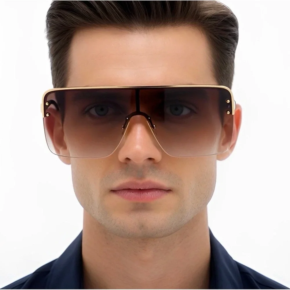 Rimless Sunglasses Men Hip Hop‎ One Piece Big Sun Glasses Shades Eyewear UV400